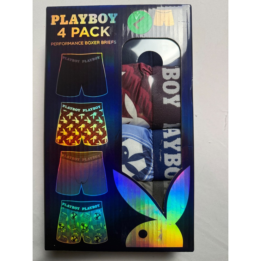 Playboy Performance Boxer Briefs 4 Pack Mens Large Multicolor Stretch Underwear